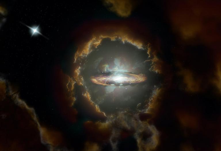 Huge rotating disc seen deep in the universe challenges our understanding of galaxies