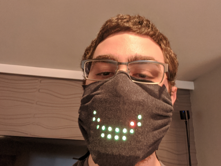 Home-made face mask uses LEDs to show you when someone is talking and smiling