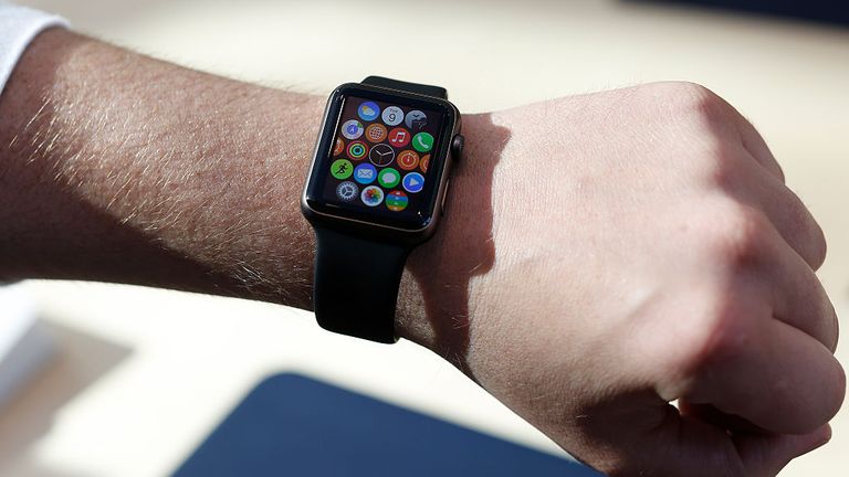 PALO ALTO, CA - APRIL 10: An Apple Store employee wears an Apple Watch at an Apple Store on April 10, 2015 in Palo Alto, California. The pre-orders of the highly-anticipated wearable from the tech giant begin today as the watches arrive at stores for customers to preview. (Photo by Stephen Lam/Getty Images) 