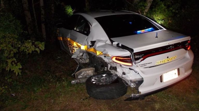 A police car that was damaged in the crash. Pic: @NC_GHSP