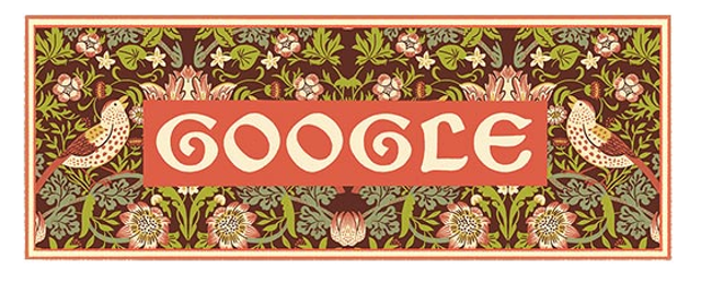 Google celebrates English polymath William Morris' 182 birthday with a doodle showcasing his most famous designs