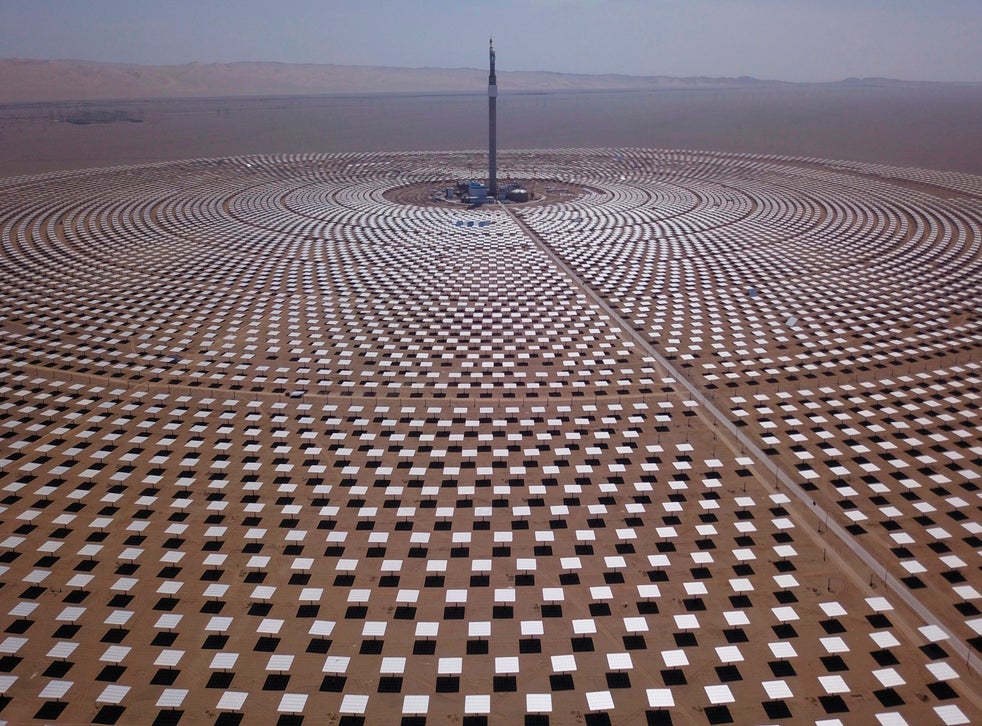 A solar thermal power plant in Dunhuang in China’s northwestern Gansu province. The World Energy Outlook 2020 from the International Energy Agency reported that solar power is now providing among the cheapest electricity in history 