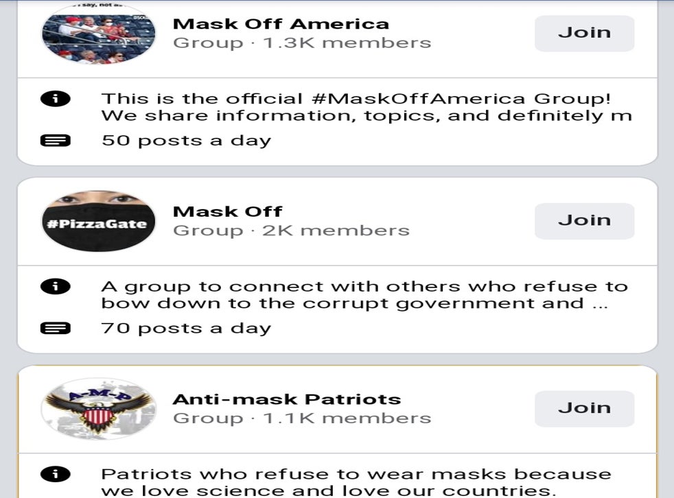 One of the anti-mask groups on Facebook