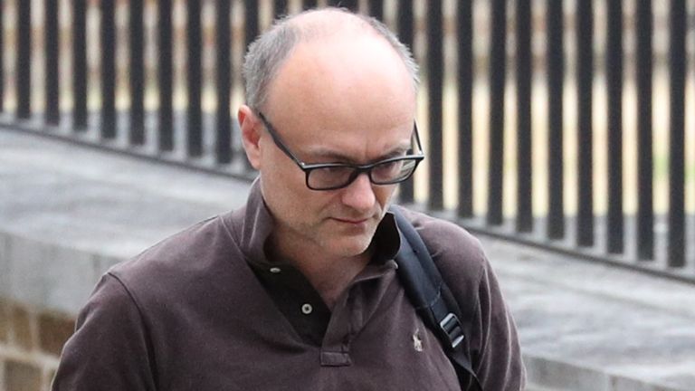 Dominic Cummings, top aide to Prime Minister Boris Johnson, arrives at the back of Downing Street, London.